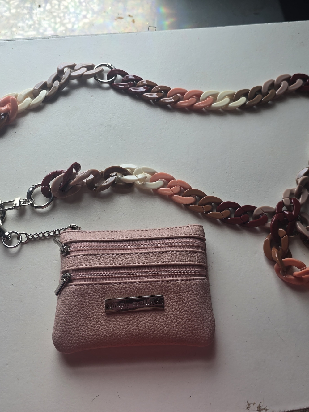 Simply Southern Compact Pink Women’s Coin Purse with Multicolor Chain